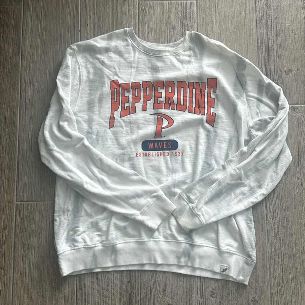 super cute and comfy size XL blue and white tie dye Pepperdine crewneck